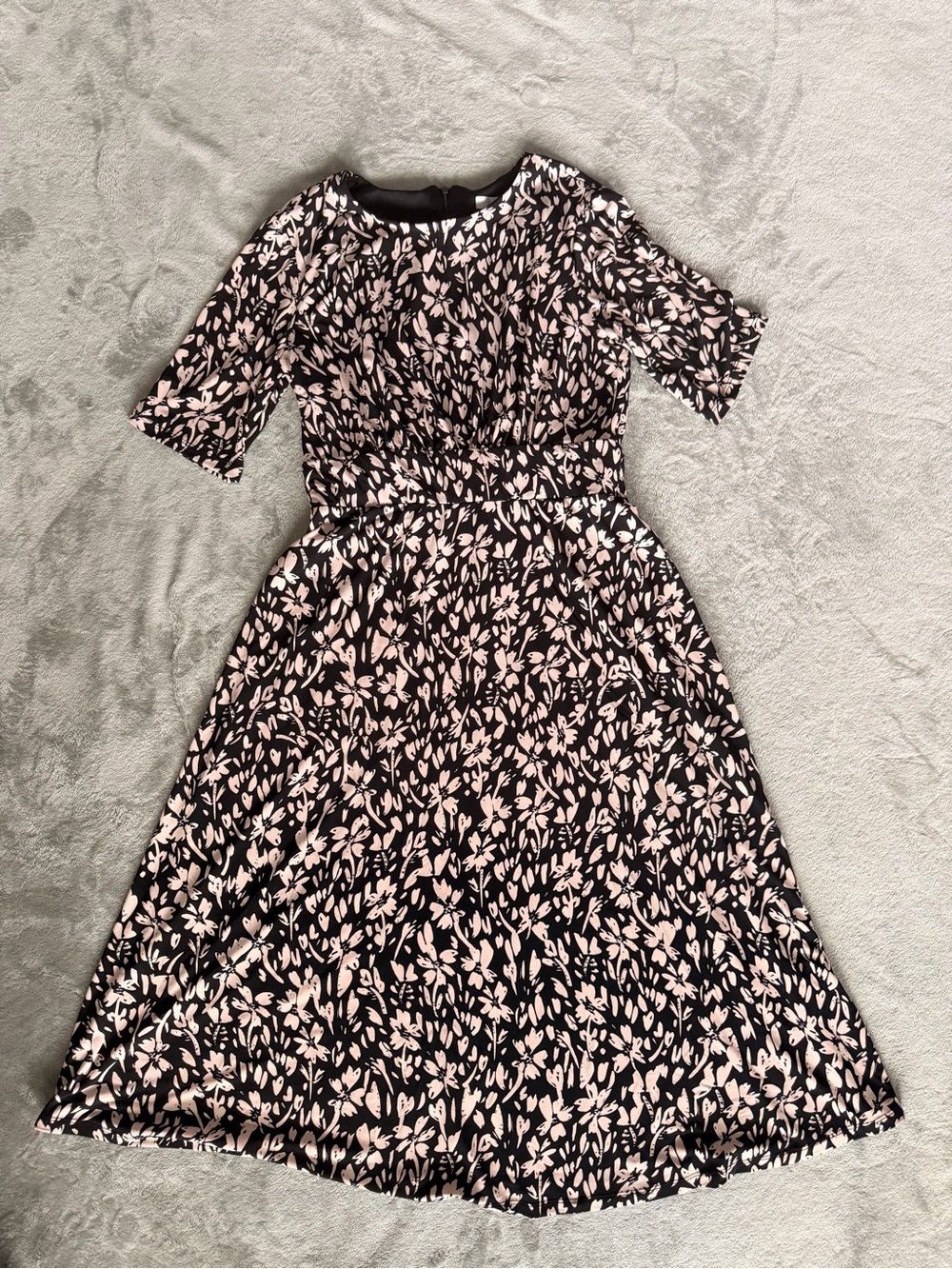 London Times 10 Black Pink Floral Midi Dress Short Sleeve Formal - Picture 3 of 9